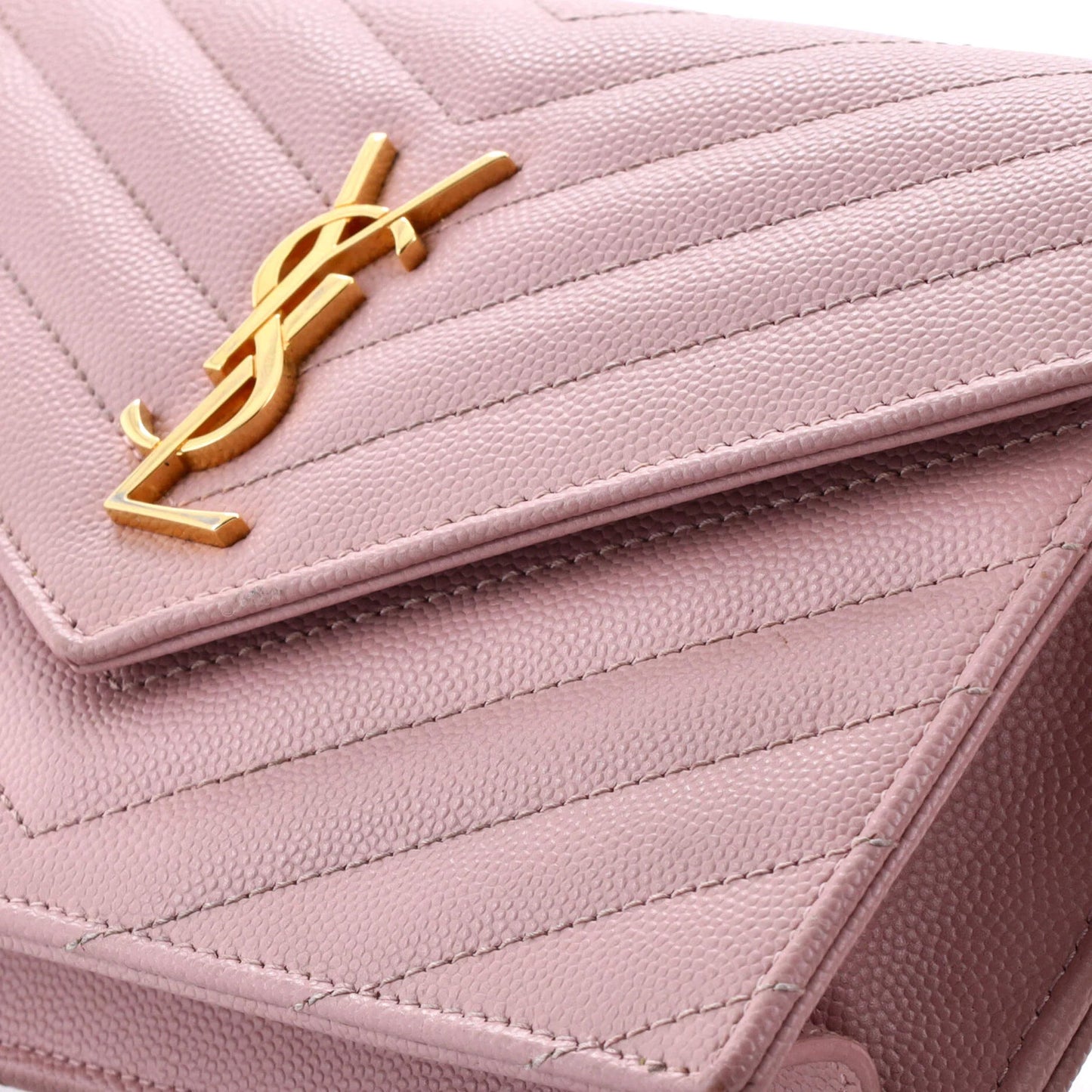 Saint Laurent Classic Monogram Wallet On Chain Matelasse Chevron Leather Small