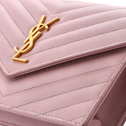 Saint Laurent Classic Monogram Wallet On Chain Matelasse Chevron Leather Small