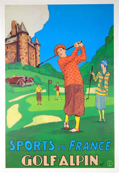 French Alps Golf  Poster  Bruce Skilbeck Hand Signed Limited Edition 2002