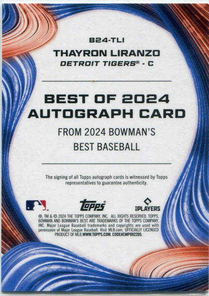Thayron Liranzo 2024 Bowman'S Best Teal Refractor Autographed Rc #B24-Tli 7/15