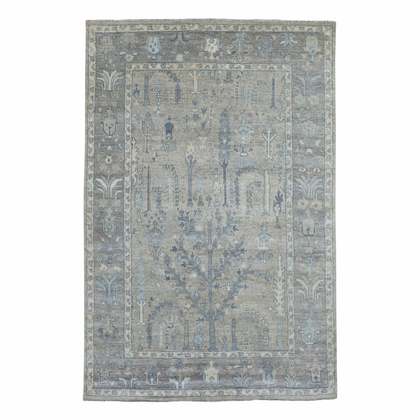6'X9'2" Angora Oushak Organic Wool Hand Knotted Gray Oriental Rug
