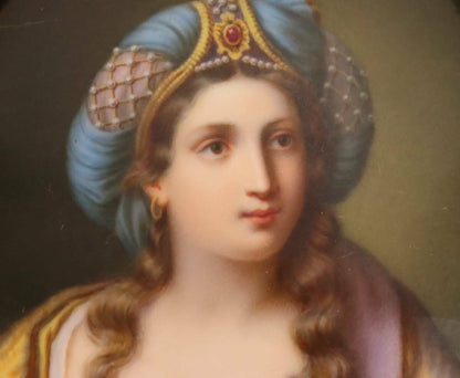 Kpm Berlin Porcelain Plaque Painting - Woman Beauty In Pearl Engraved Framed