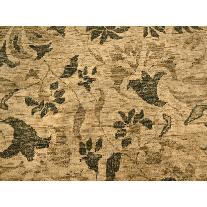 7'10"X9'9" Brown Leaf Design Natural Wool Hand Knotted Zero Pile Rug