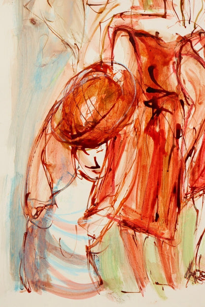 Catherine Poirie Original Acrylic Gouache On Paper Signed 1987 Expressionist