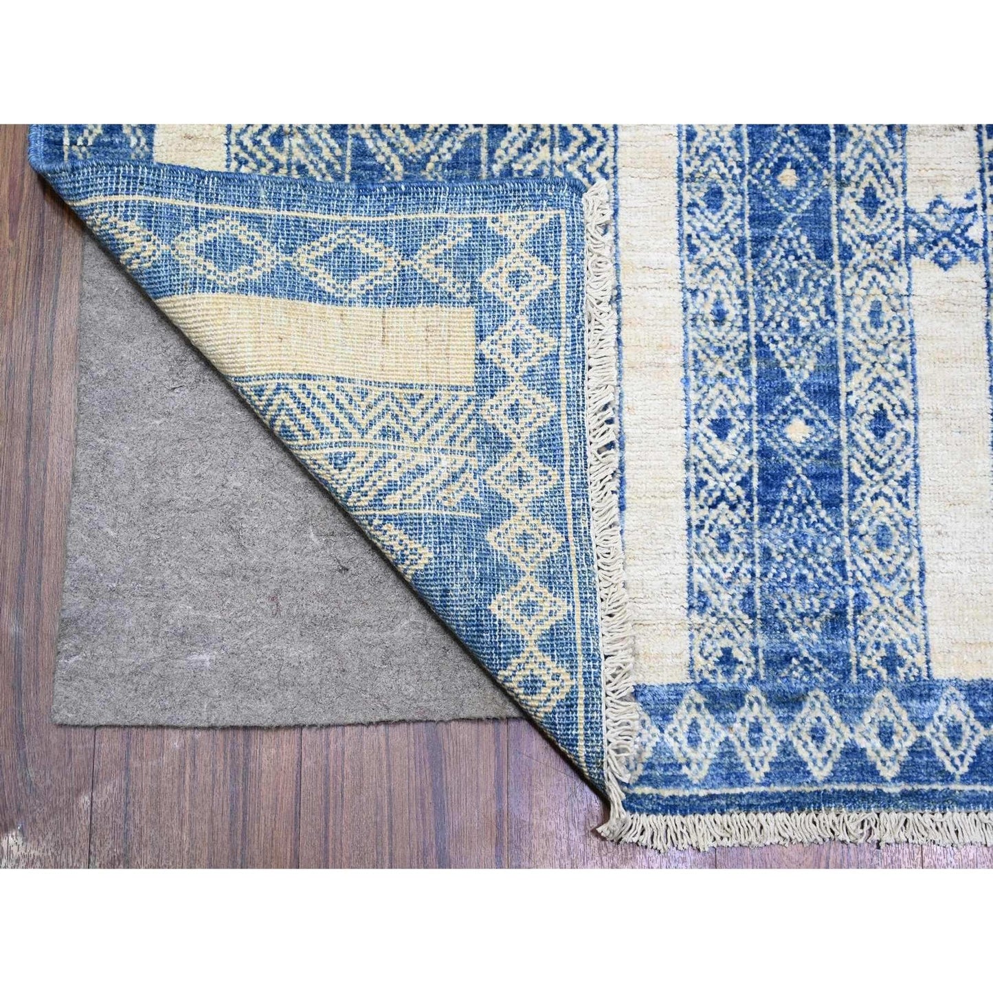 6'2"X8'8" Medium Sapphire Fine Peshawar Natural Wool Hand Knotted Rug