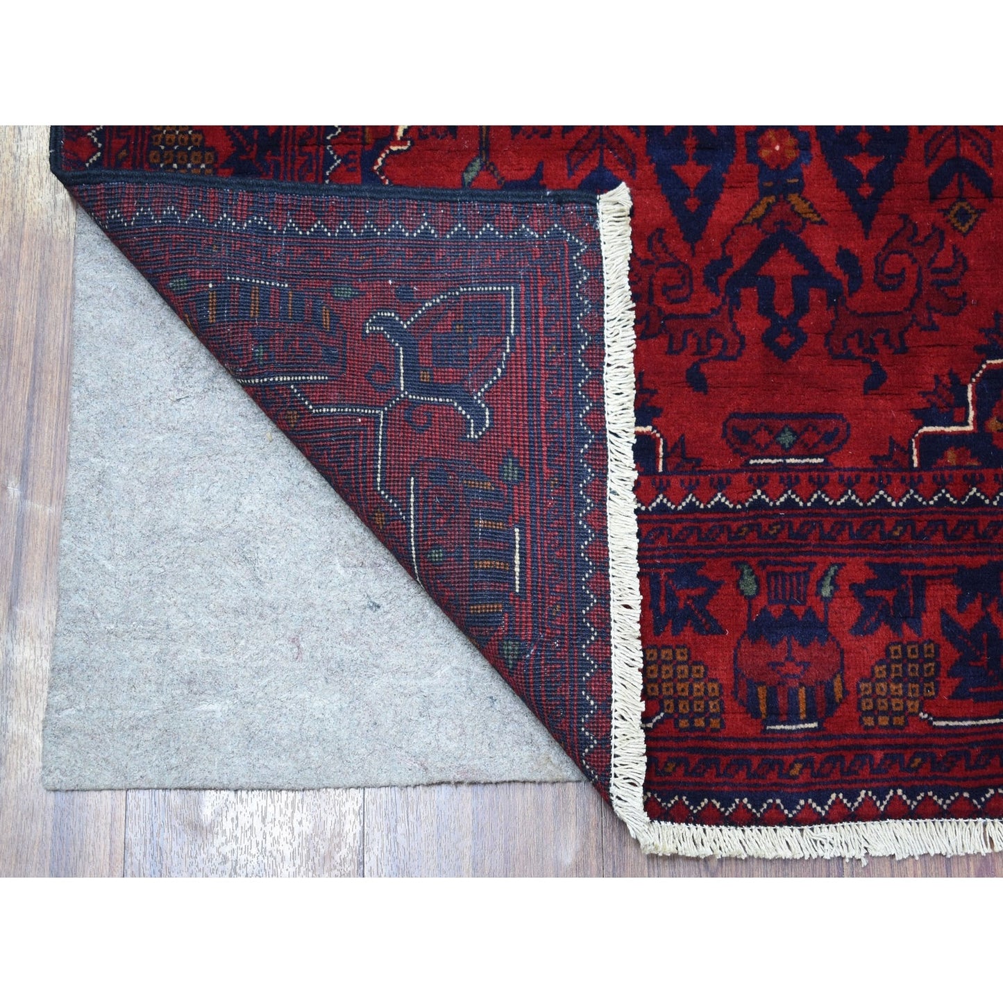 3'3"X4'8" Afghan Khamyab Wool Hand Knotted Deep And Saturated Red Rug