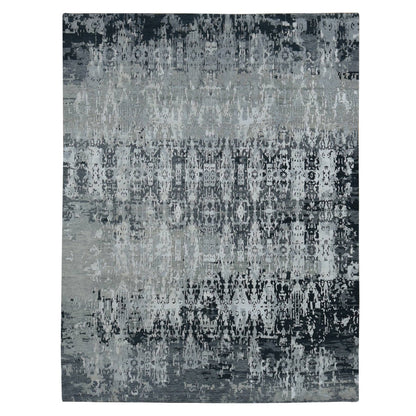 8'10"X11'8" Cloud Gray Erased Design Wool With Real Silk Hand Knotted Rug