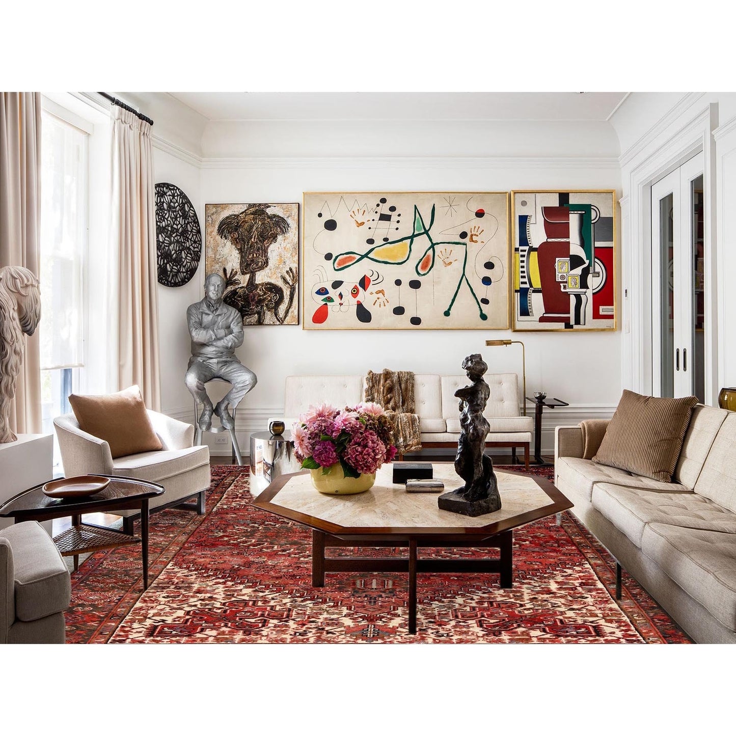 7'10"X11'10" Bills Red Heris Zoroastrian Hand Knotted Wool Oriental Rug