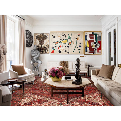 7'10"X11'10" Bills Red Heris Zoroastrian Hand Knotted Wool Oriental Rug