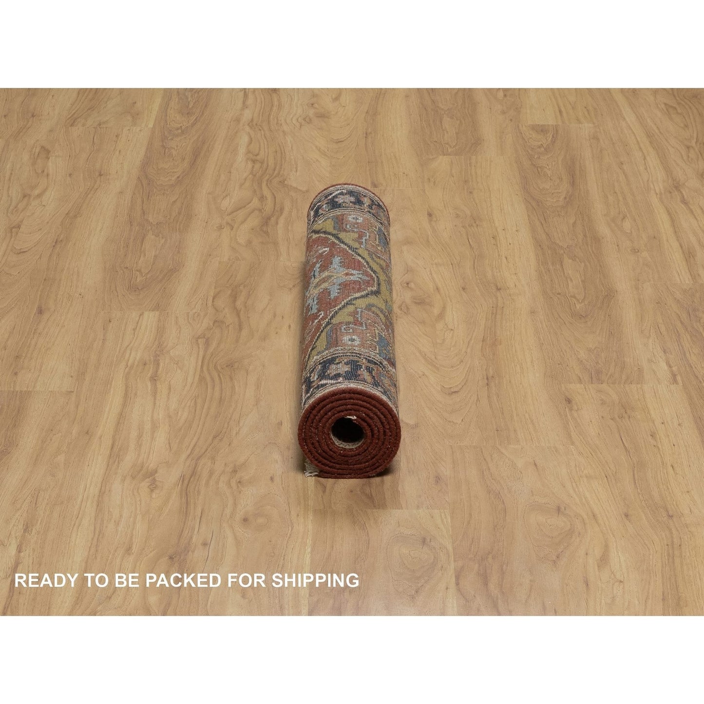 2'10"X6' Chili Red Hand Spun Wool Heris Revival Hand Knotted Runner Rug