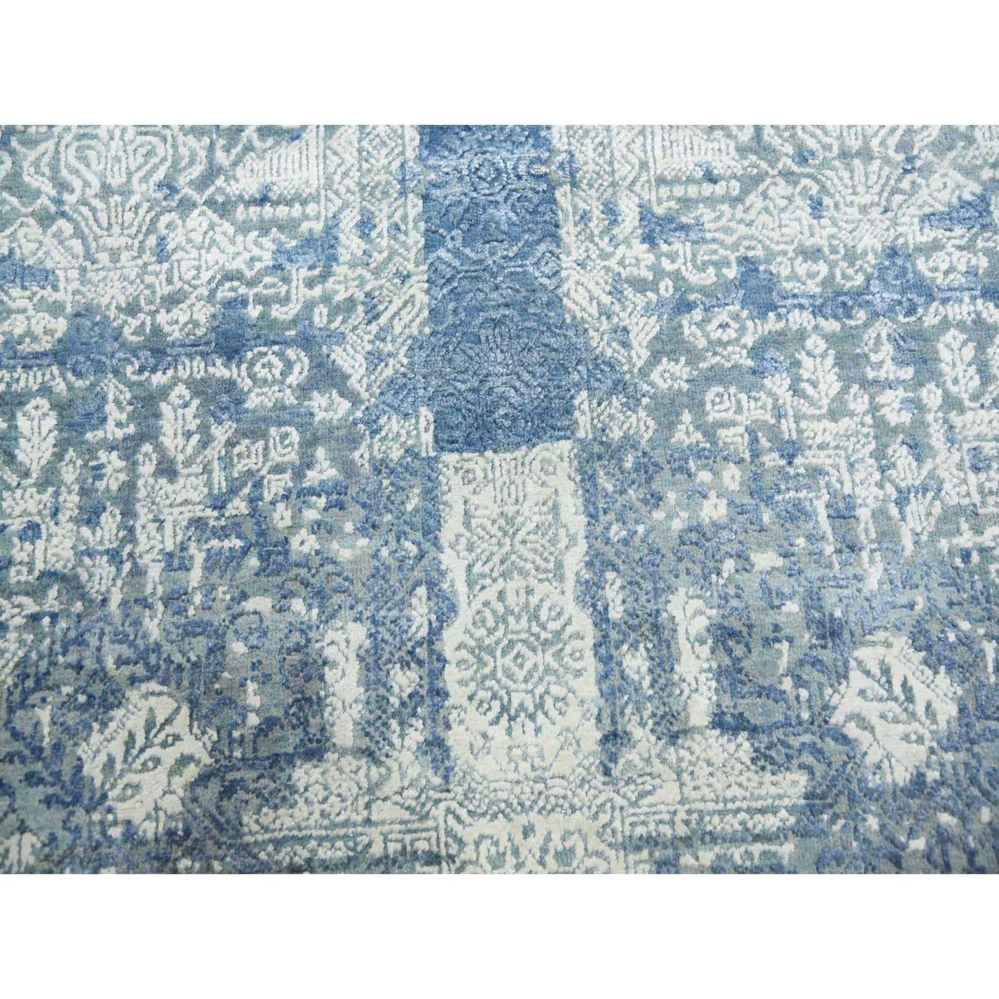 7'10"X10' Blue Wool And Silk Hand Knotted Jewellery Design Oriental Rug