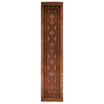 3'2"X15' Brown Antique Camel Hair Serrib All Wool Hand Knotted Runner Rug