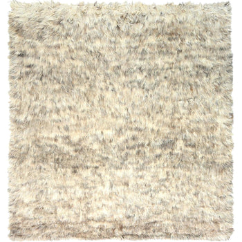 9'X9' Beige Shaggy Moroccan Undyed Natural Wool Hand Knotted Square Rug