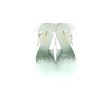 Saint Laurent Women'S Paradis Slingback Sandals Satin With Feathers