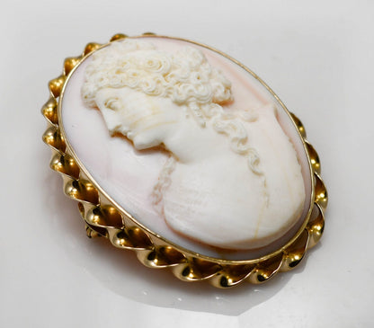 12K Yellow Gold Bezel. Large Antique Carved Cameo