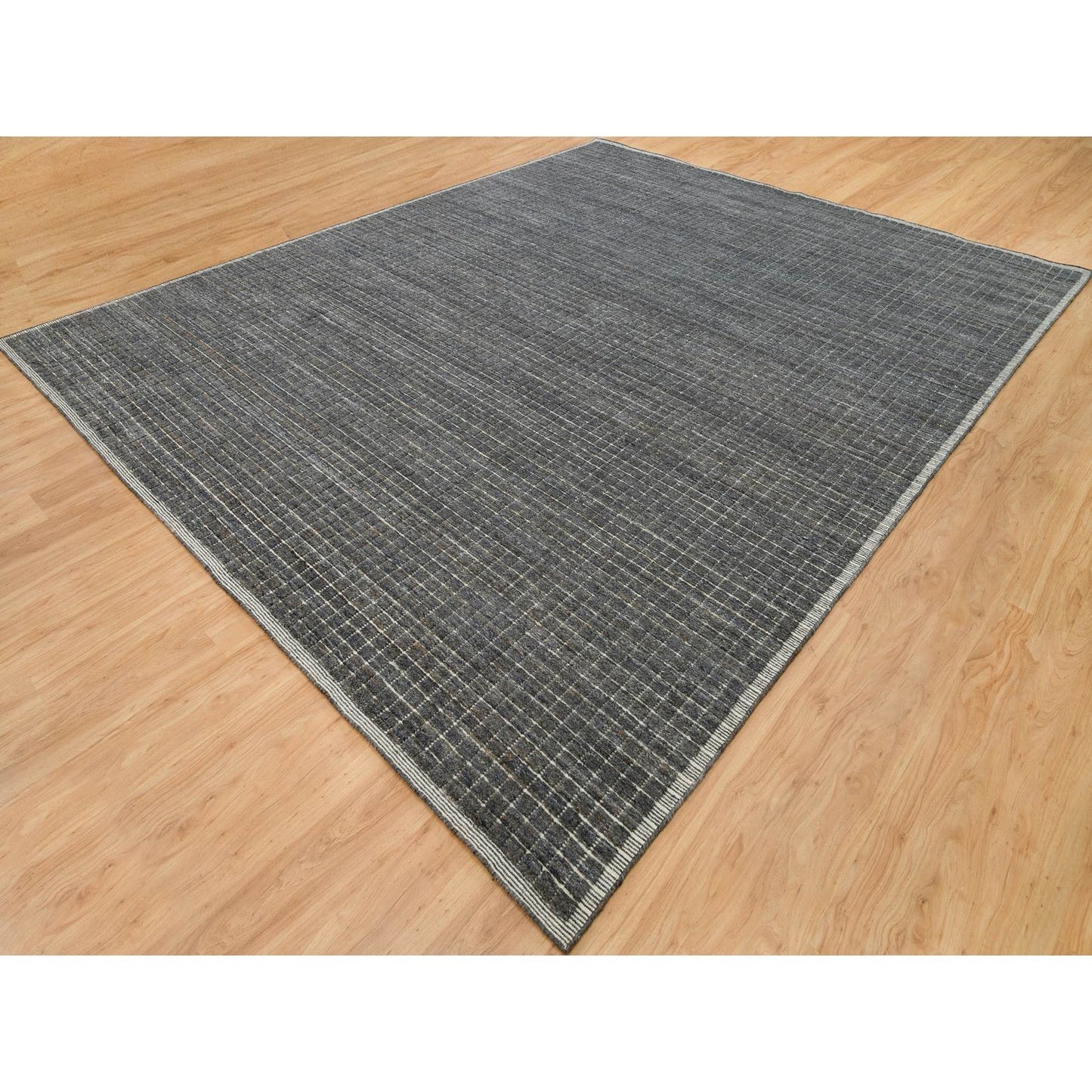 12'X14'9" Gray Modern Box Design Plain Wool Loomed Knotted Oversized Rug