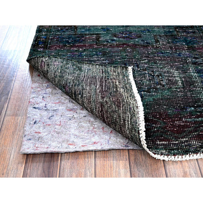 2'8"X9'6" Overdyed Green Vintage Zoroastrian Wool Hand Knotted Runner Rug