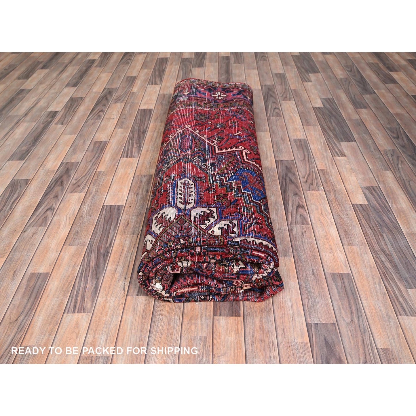 9'9"X13'3" Red Semi Antique Zoroastrian Heris Pure Wool Hand Knotted Rug