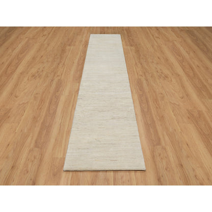 2'6"X11'10" White Wool Hand Knotted Modern Lori Buft Gabbeh Runner Rug