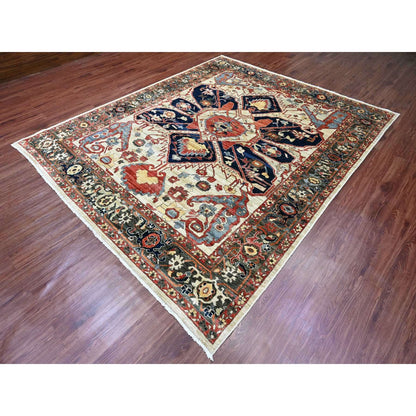 8'2"X10' Brown With Blue Hand Knotted Aryana Seeripe Heris Pure Wool Rug