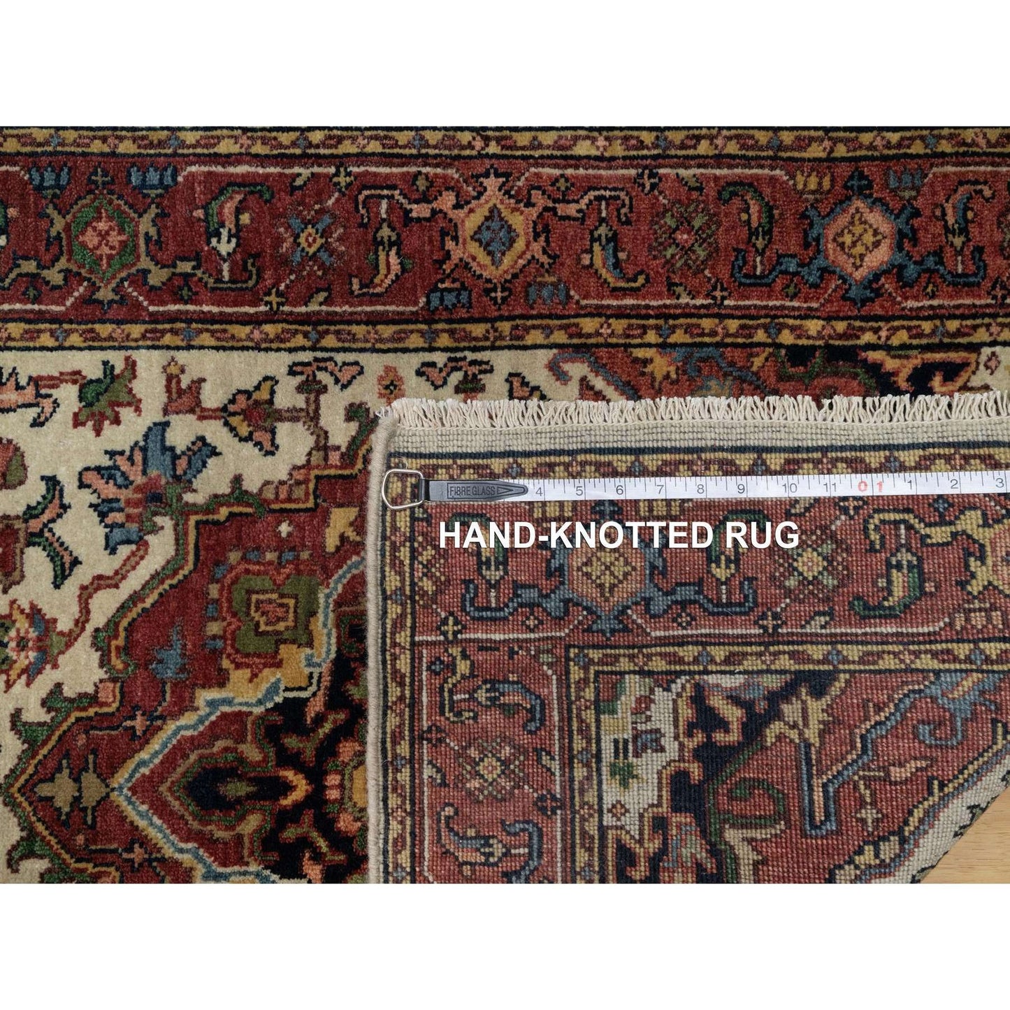 2'8"X14'3" Ivory Antiqued Heris Re-Creation Hand Knotted Wool Runner Rug