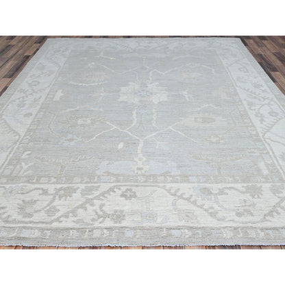 8'X9'8" Dove White Hand Knotted Afghan Peshawar Geometric Design Wool Rug