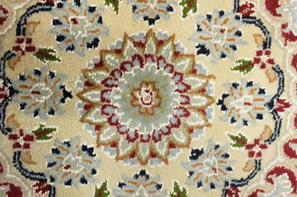Handmade Indo-Nain Dark Navy Floral Medallion Oriental Round Rug Carpet 6X6 ft