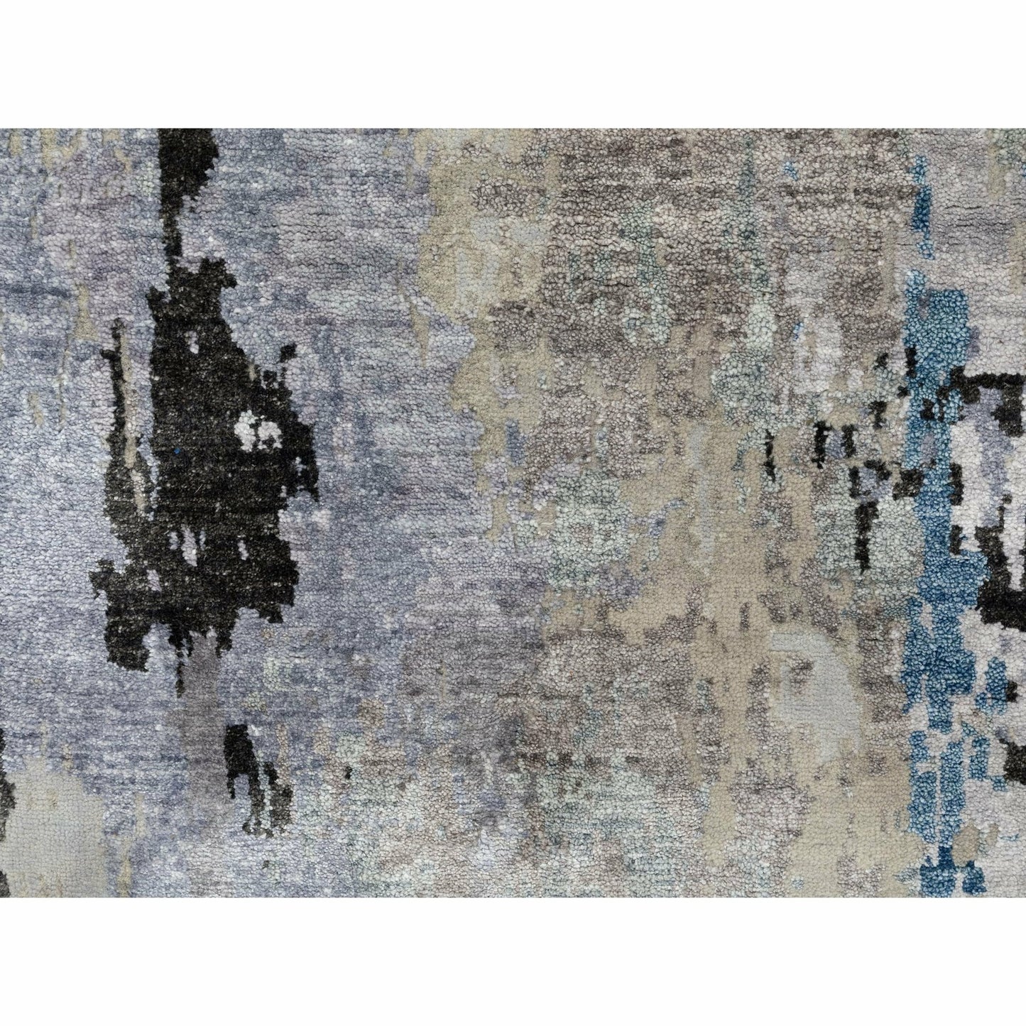 2'4"X7'5" Gray Abstract Design Wool & Silk Runner Hand Knotted Rug