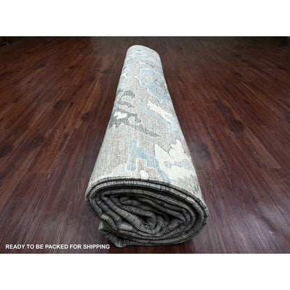 14'2"X18'10" Gray Hand Knotted Angora Oushak Afghan Wool Oversized Rug