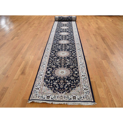 3'X18' Blue Pure Wool 250 Kpsi Nain Xl Runner Hand Knotted Oriental Rug