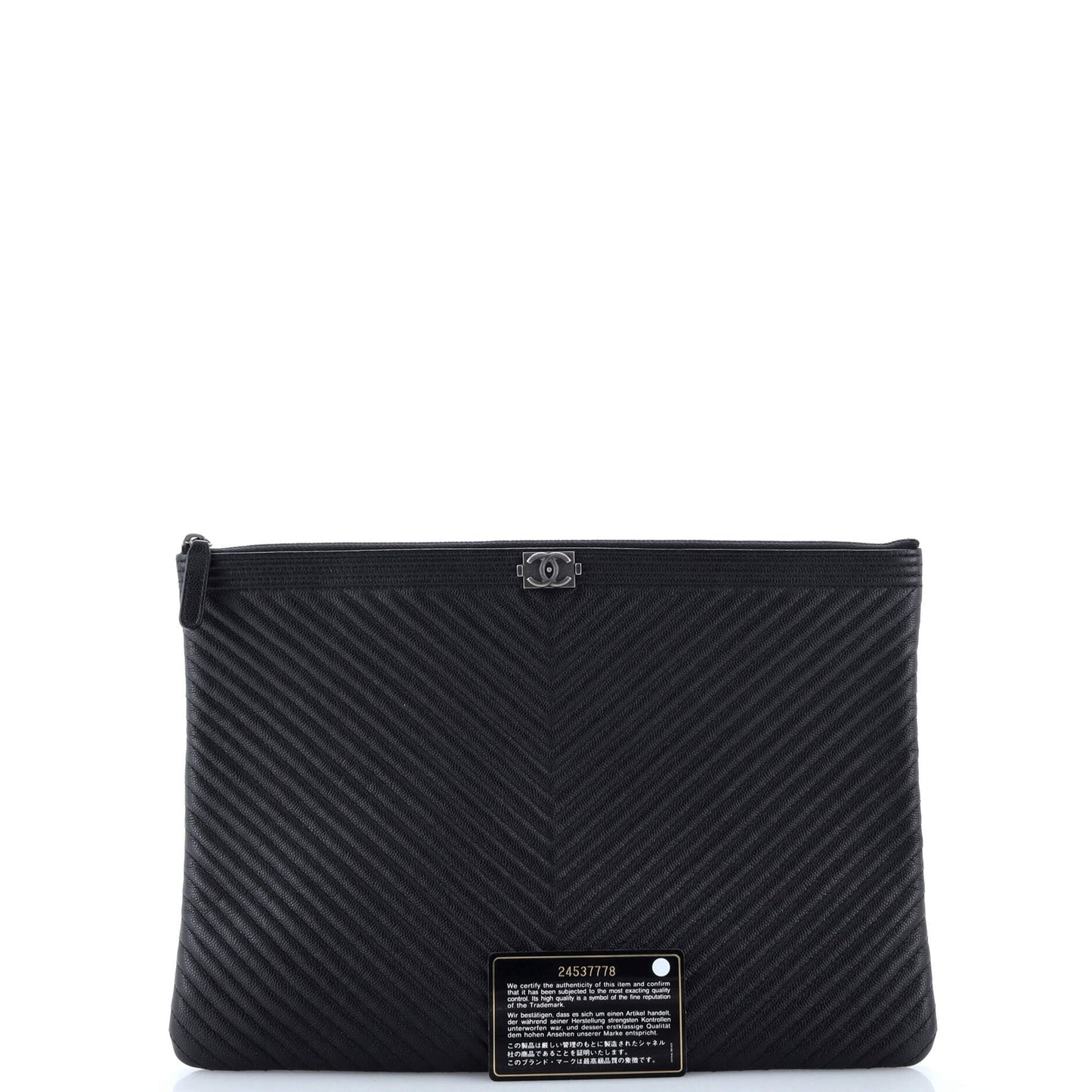 Chanel Boy O Case Clutch Chevron Lambskin Large