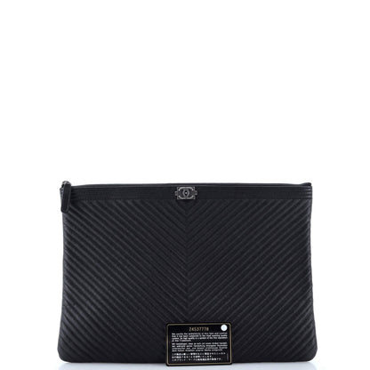 Chanel Boy O Case Clutch Chevron Lambskin Large