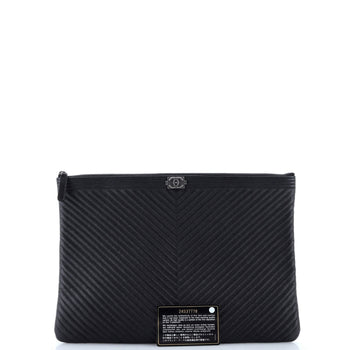 Chanel Boy O Case Clutch Chevron Lambskin Large