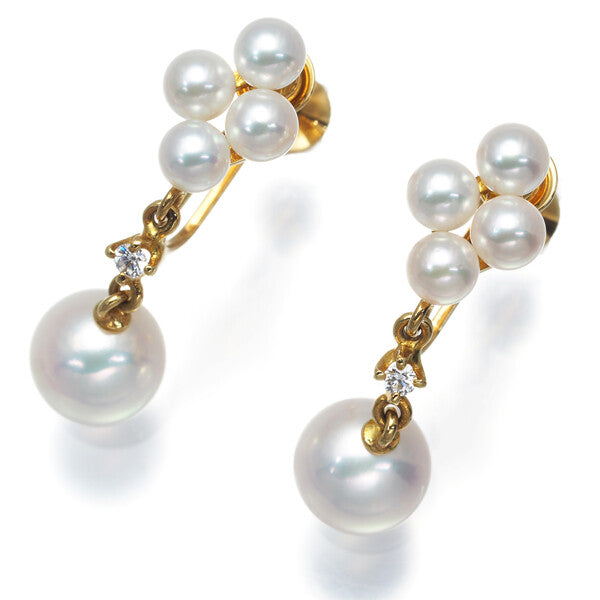 Mikimoto Earrings Akoya Pearl 3.5 - 7.0Mm Diamond 18K 750 Yellow Gold