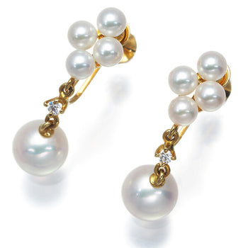 Mikimoto Earrings Akoya Pearl 3.5 - 7.0Mm Diamond 18K 750 Yellow Gold