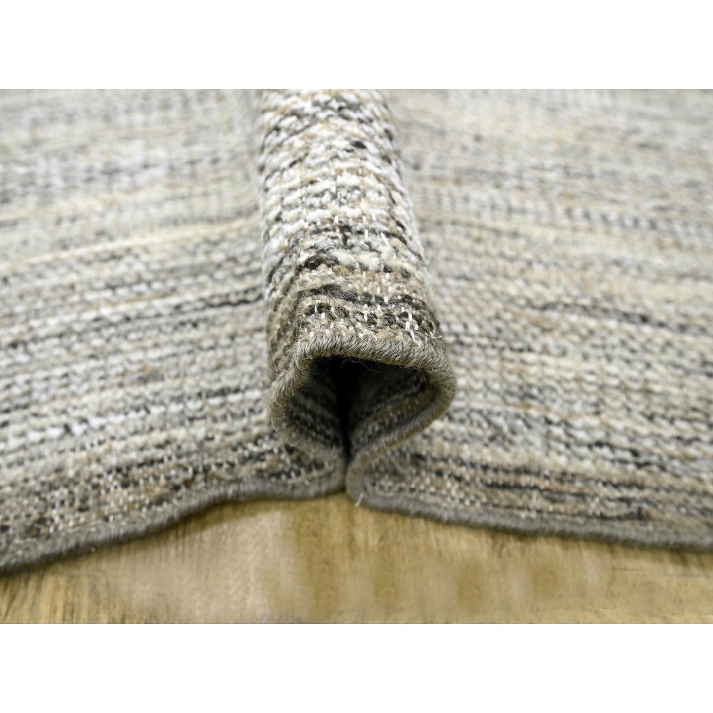 10'3"X13'9" Beige Hand Knotted Rug Distressed & Oxidized Grass Design Wool