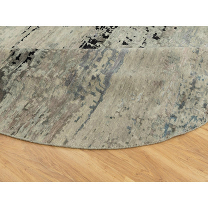 8'X8' Silver Blue Wool & Silk Modern Abstract Design Oriental Round Rug