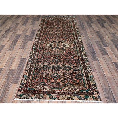 3'X8'1" Peach Vintage Zoroastrian Khamadan Hand Knotted Wool Runner Rug