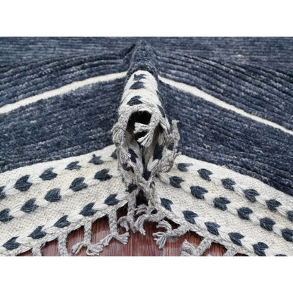 10'4"X14'2" Black Moroccan Weave Line Design Soft Wool Hand Knotted Rug