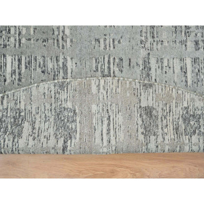 10'1"X10'1" Dark Grey Undyed Natural Wool Hand Knotted Round Oriental Rug