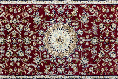 3X12 Ft Indo-Nain Red Floral Wool Oriental Runner