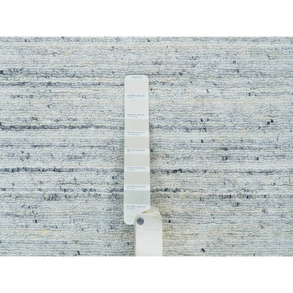 12'X12' Ivory Wool Hand Loomed Plain Modern Striae Design Round Rug