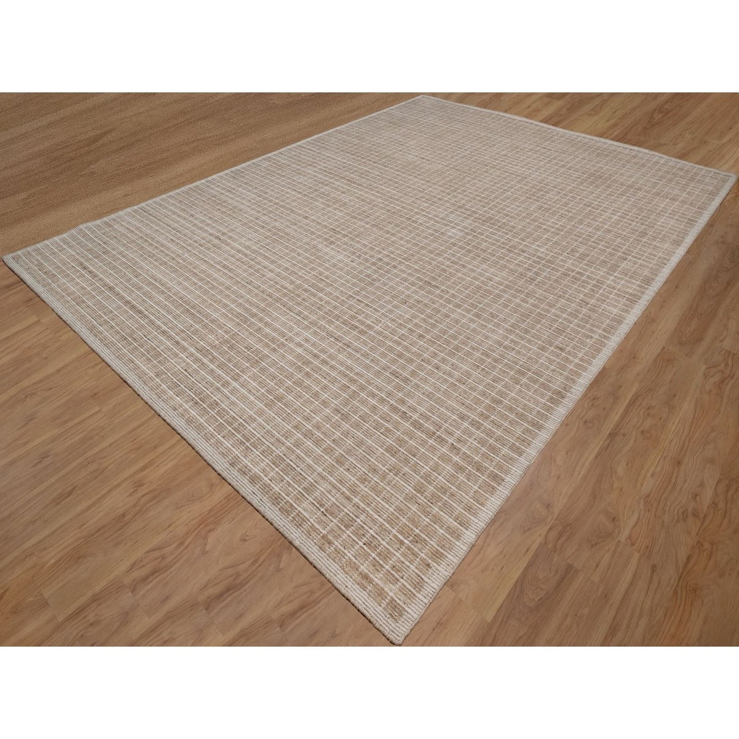 10'X14' Sand Brown Modern Plain Decor Box Design Loomed Knotted Wool Rug