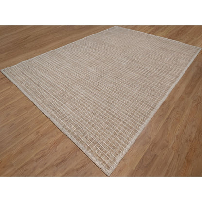 10'X14' Sand Brown Modern Plain Decor Box Design Loomed Knotted Wool Rug