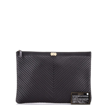 Chanel Boy O Case Clutch Chevron Lambskin Large