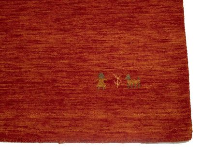 Orange-Red Gabbeh Modern Square Rug Wool Tribal