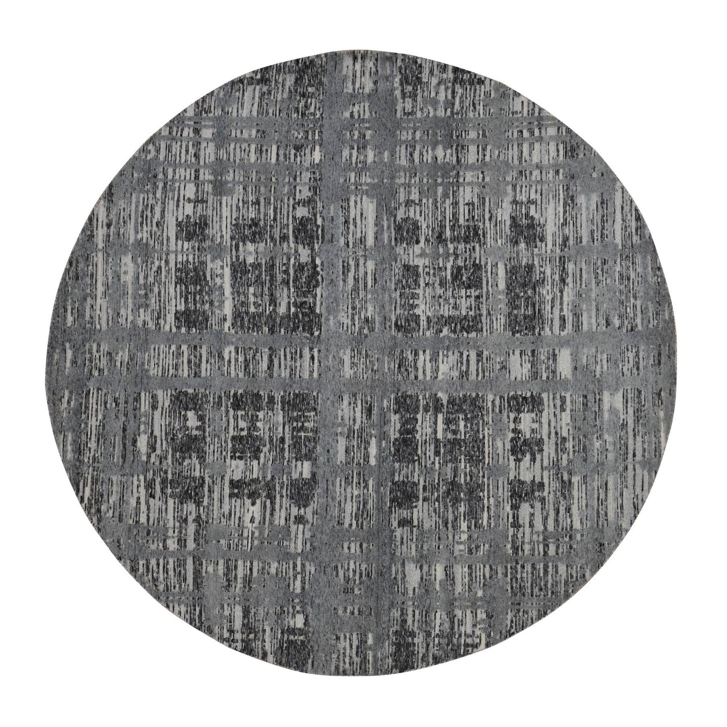 8'X8' Gray Hand Spun Undyed Natural Wool Modern Hand Knotted Round Rug