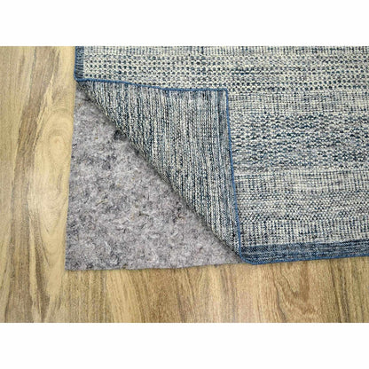 6'X9'1" Navy Blue Wool Rug Hand Knotted Oxidized Grass Design Oriental