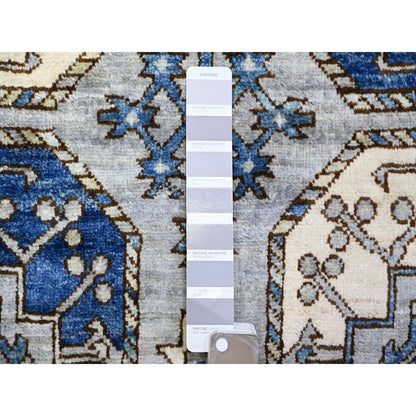 4'X10'1" Silver Gray Wool Hand Knotted Afghan Ersari Wide Runner Rug