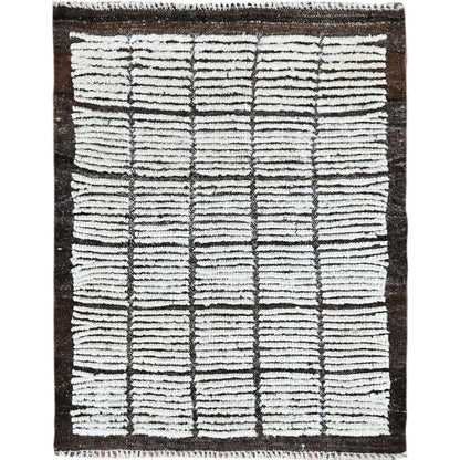 2'2"X2'8" White Moroccan Weave With Grid Design Wool Hand Knotted Mat Rug